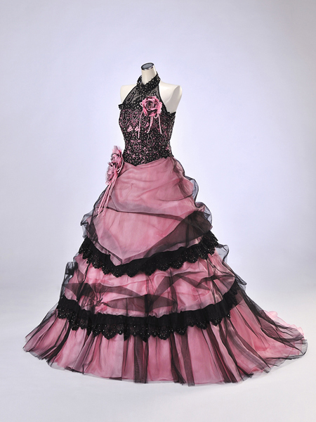 ドレスフォト ピンク 黒ビーズレースドレス Pink 006 フォトウエディング 特定非営利活動法人ココデウェディング